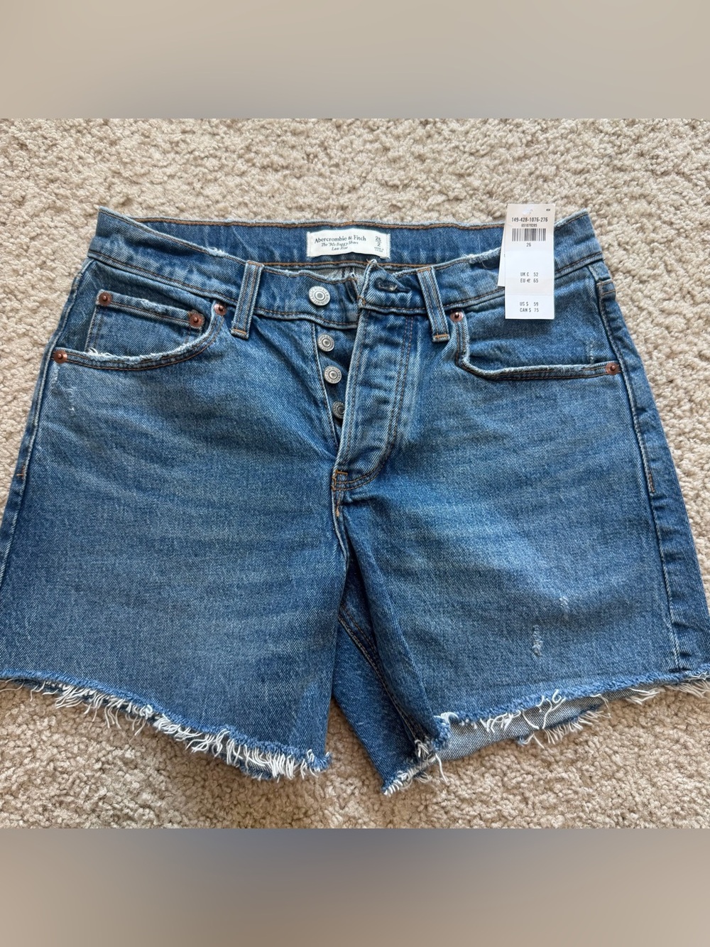 NWT Abercrombie  26/2 High-Rise Button-Fly Denim Cutoff Shorts